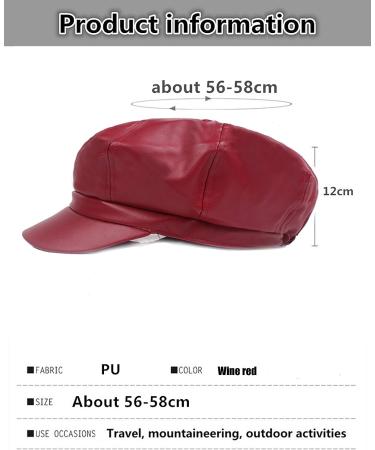 FaLasoso Women PU Leather Beret Newsboy Cap - Vintage Octagonal Flat Gatsby Driving Hat (Black/Wine Red) - Buy Online on GoSupps.com