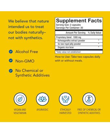 NORTH AMERICAN HERB & SPICE Ashwagandha - 60 Capsules - Enhanced with Premium Royal Jelly - Strength & Energy - Non-GMO - 30 Servings 60 count (Pack of 1) - Buy Online on GoSupps.com