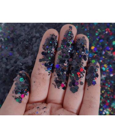 Buy Jemesi Holographic Chunky Glitter - Black 100g | Craft Glitter for Resin Face Nails Slime & Party | International Shipping - Buy Online on GoSupps.com
