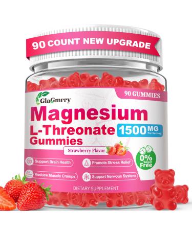 90 Count Magnesium L-Threonate Gummies 1500mg, High Absorption Magnesium Threonate Supplement for Adults & Kids, Support Brain Health, Memory, Focus, Restful zzZ & Muscle, Sugar Free, Vegan, Non-GMO 90 Count (Pack of 1)
