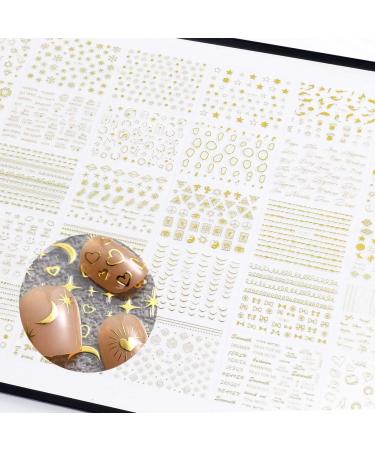 30 Sheets Gold Nail Art Stickers - 3D Self-Adhesive Stars & Hearts for Nail Design - Aurora Line & Moon Decals for Women & Girls - Buy Online on GoSupps.com
