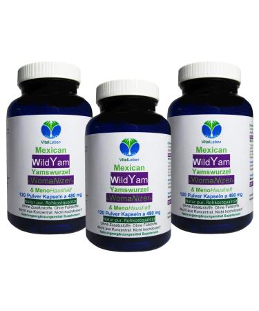 Yams root Mexican Wild Yam 360 (3x120) capsules for menstruation menstruation hormonal balance mood swings - pure nature.Not highly dosed!Without additives.26920-3 120 pieces (3 pack)