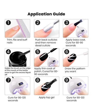 Nail Art Gel Liner Set - Black & White Design Polish Paint - 2Pcs 8ml Soak Off Curing Gel Polish with Thin Brush - DIY Home Salon French Manicure - Buy Online on GoSupps.com