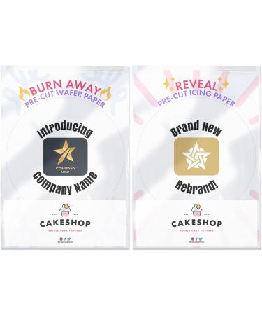 Cakeshop Burn Away Edible Cake Topper Pack | 1 x Icing sheet & 1 x Wafer Sheet | Corporate Business Rebrand Celebration Theme | Personalise With Your Custom Images & Text | Choose Shapes & Sizes Prime - Buy Online on GoSupps.com