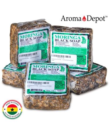 Aroma Depot Moringa Raw African Black Soap 16 oz - 100% Natural Soap for Acne, Eczema, Psoriasis, Scar Removal - Handmade Face & Body Wash - Buy Online on GoSupps.com