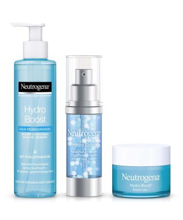Neutrogena Hydro Boost Facial Care Gift Set: Hyaluronic Serum, Face Cream, and Cleansing Gel