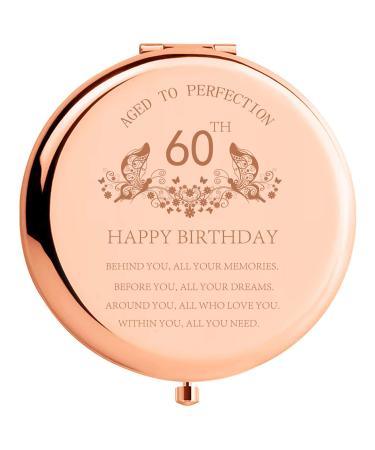 60th Birthday Gifts for Women Stainless Steel Portable Compact Makeup Mirror Behind You All Your Memories Best 60 Years Old Birthday Gift Ideas with Gift Box Engraved Mirror for Wife Friend Rose Gold