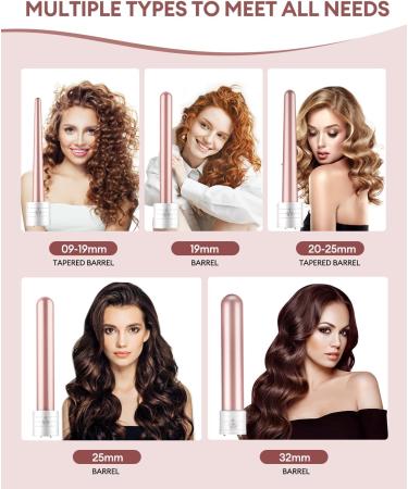CkeyiN Ceramic Curling Wand - 5 in 1 Hair Curlers, Adjustable Temperature, Professional Hair Styling Tool for Long Hair - Pink & White - Buy Online on GoSupps.com