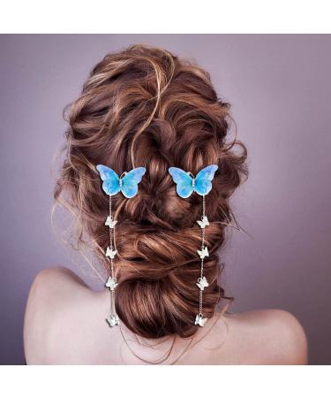 Bartosi Fabric Butterfly Hair Clips Set - Blue Tassel Hairpin Bobby Pins for Women & Girls - Buy Online on GoSupps.com