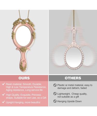 Vintage Princess Pink Rose Hand Mirror for Girls, Women - Resin Cosmetic Handheld Mirror - Buy Online on GoSupps.com
