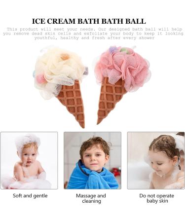 Milisten Infant Bath Sponge 2Pcs Ice Cream Loofah Sponge - Exfoliating Body Scrubber for Men Women Kids - 17x12x12cm - Light Yellow Pink - Buy Online on GoSupps.com