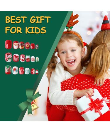 72 Pieces Christmas Kids False Nails - Full Cover Short Artificial Nail Tips for Girls, Pre-glue Fake Nails for Children, Stick On Nails for Christmas Nail Art - Style 1 - Buy Online on GoSupps.com