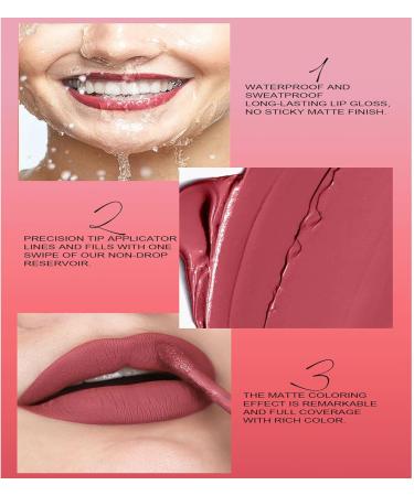 Matte Liquid Lipstick - Velvet Matte Non-Stick Non-Fading Waterproof Long Lasting Nude Pink Lip Makeup for Women Girls - Buy Online on GoSupps.com