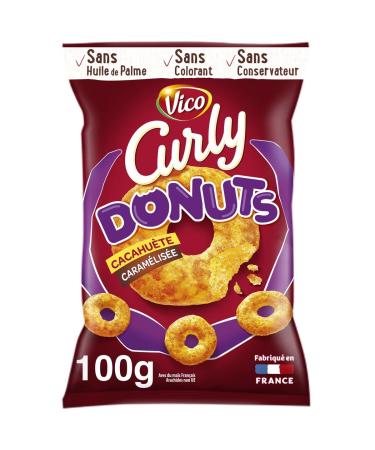 AUCHAN Pack of 3 units *** CURLY Caramelized Peanut Donuts without palm oil 100g