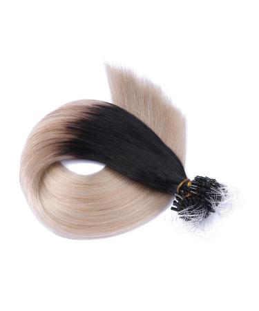 Micro -ring/loop hair extensions (#1b/gray ombre - 60 cm - 150 strands - 0.5g) 100% remy real hair hair extension micro ring remy quality very easy to use - by hair -professional 150 strands - 60cm - 0.5g(Total 75g)