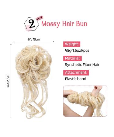 HOOJIH Messy Bun Hair Piece 2PCS - Tousled Updo Hair Bun Extensions for Women & Girls - Wavy Curly Hair Wrap Ponytail - Cool Light Blonde 2 Pack - Buy Online on GoSupps.com