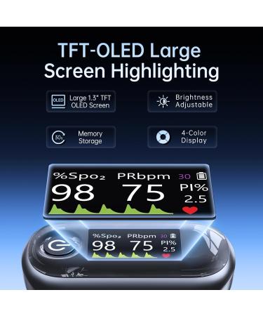 Buy Premium Pulse Oximeter - 4 Color OLED Display 20 Memory SpO2 Monitor Adjustable Alarm & Brightness - Fast International Shipping - Buy Online on GoSupps.com