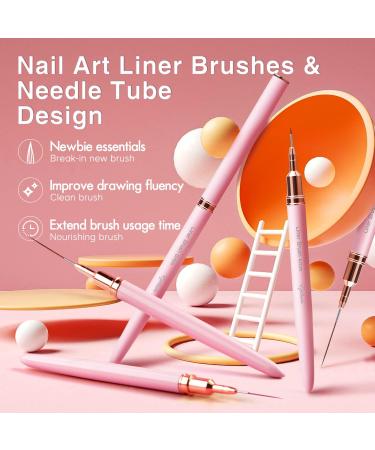 5PC Nail Art Liner Brushes Set - Metal Handle Drawing Pens for UV Gel Polish & Nail Design - Pink, Sizes 4/8/12/20/25mm - Buy Online on GoSupps.com