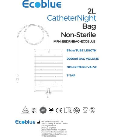 ECOBLUE 15pcs Pack 2000ml Urine Drainage Bag Non Sterile Overnight Bags with T-Tap Valve and 85cm Tube - Bedside Drainable Urinary Bags - Non-Latex Urinary Catheter Night Bags - Buy Online on GoSupps.com