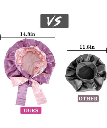 WEIPAO Silk Satin Bonnet - Reversible Double-Sided Sleep Cap for Curly Hair | Taro Purple + Pink - Buy Online on GoSupps.com