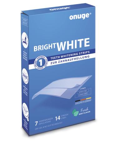 Onuge Bright White Teeth Whitening Strips - bleaching strips for tooth whitening - without peroxide - also for sensitive teeth 14 strips - 7 days 14 pieces (1 Pack)