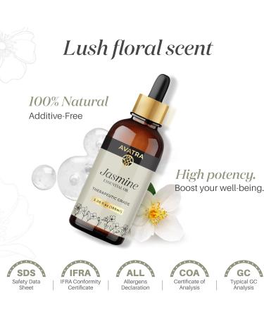 Avatra Pure Jasmine Essential Oil 3.38 Oz | Natural Aromatherapy & Perfume Oil for Diffusers & Hair Care - 100% Pure Jasmine - Buy Online on GoSupps.com