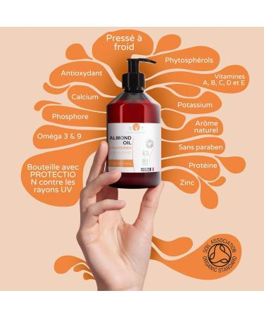 Organic Sweet Almond Oil Cold Pressed Pure. Professional Massage Oil for Hair and Eyelashes Moisturizing Body (Hands Nails) Face (Anti-Aging) Stretch Marks Pregnancy 500 ml - Buy Online on GoSupps.com