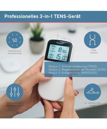 Buy Terapio Professional TENS Device for Pain Relief | 3-in-1 TENS EMS Muscle Stimulator & Massage | 50 Modes 2 Channels - International Shipping Available - Buy Online on GoSupps.com