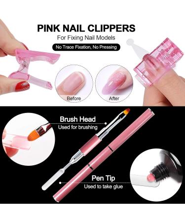 Kalolary Dual Nail Forms Set - 120PC Stiletto False Nail Tips & Pink Nail Clips with Dual-Ended Poly UV Gel Brush for Nail Art Extension - Buy Online on GoSupps.com