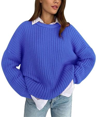 Shop Women's Long-Sleeved Knitted Sweater | Casual Loose Wrap Shirts in Blue - Perfect for Summer Autumn & Winter - Buy Online on GoSupps.com