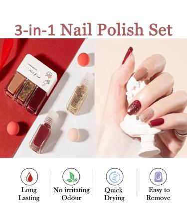 Red Nail Polish Red Nude Gold Sparkles Nail Polish 3-in-1 Set Fast Drying and Long Lasting Red Nail Varnish Glitter Sparkles Gel Nail Polish Gift Set - Buy Online on GoSupps.com