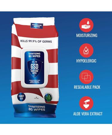GSD Bleach-Free Disinfecting Wipes with Aloe Vera - Antibacterial Cleaning & Hand Sanitizer. Hypoallergenic & Hygienic Wet Wipes for Home & Outdoor Use - 80 Count - Buy Online on GoSupps.com