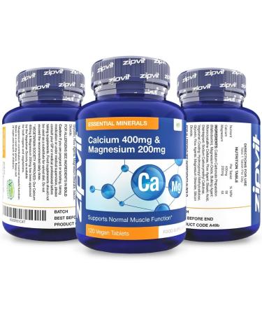 Calcium 400mg & Magnesium 200mg 120 Vegan Tablets - Muscle & Bone Health Support | Vegetarian Society Approved | UK Supplier - Buy Online on GoSupps.com