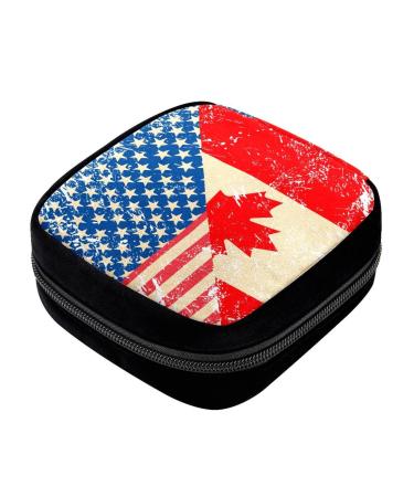 GIAPB Period Bag Sanitary Napkin Storage Bag Pad Holder for Period Makeup Pouch American and Canada Flag Color462