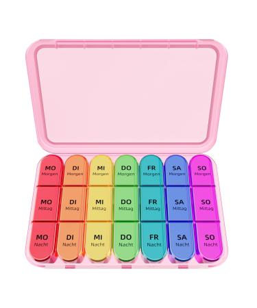 Pillbox 7 days 3 compartments tablet box 7 days at noon in the evening German Pillendose 7 days for a week of pill can 21 compartments medication box (pink housing)