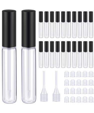 20 Pieces 10ml Lip Gloss Tubes Empty Lip Gloss Containers Clear Lip Balm Bottle with Rubber Stoppers and 2 Pieces Funnels for Women Girls DIY Tool (Black)