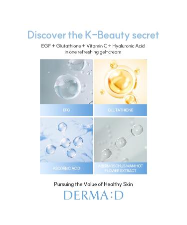 DERMA:D Aqua Pure Gel - Oil-Free Water-Based Korean Facial Moisturizer with Hyaluronic Acid, EGF & Glutathione, Lightweight Face Cream for Women - Hydrating Gel for Oily, Combination, Sensitive Skin - Buy Online on GoSupps.com