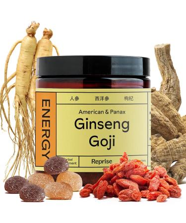 Reprise Herbal Energy Boost Gummies - All-Natural with American Ginseng Korean Panax Ginseng & Goji Extracts Supports Mood Brain & Focus Vegan 60 Gummies Pineapple Loquat & Blueberry Flavor