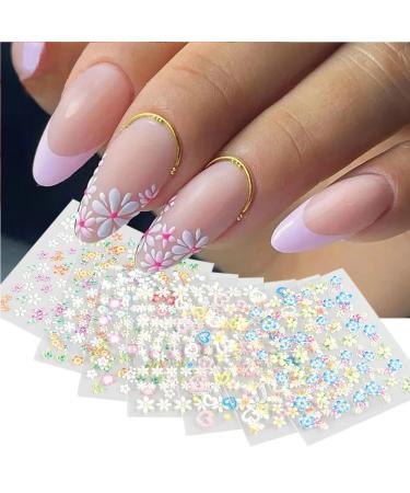 30 Sheets Flower Nail Art Stickers Spring Summer Nail Art Design 3D Self Adhesive Daisy Nail Supplies Elegant Exquisite Flower Nail Decals White Yellow Colorful Flower Nail Stickers for Woman Girls C2