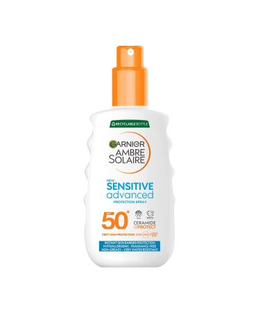 Garnier Ambre Solaire SPF 50+ Sensitive Advanced Sun Cream Spray Factor 50 Water Resistant & Non Greasy Sunscreen No Fragrance UVA & UVB Protection Approved by Cruelty Free International 150ml SPF 50 150 ml (Pack of 1) - Buy Online on GoSupps.com