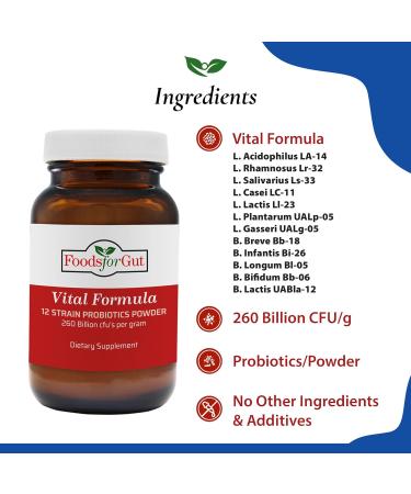 Foods For Gut Vital Formula 12 Strain Probiotics Powder 260 Billion CFU | Made in USA | Digestive & Immune Support | High Potency | 30 Grams (1.05 Oz) 1.05 Ounce (Pack of 1) - Buy Online on GoSupps.com