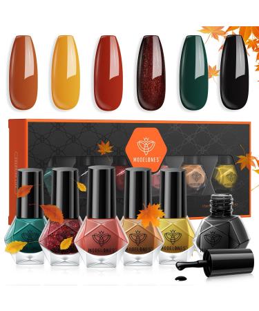 Modelones Nail Polish Set 6 Colors Fall Winter Yellow Orange Nail Polish Kit Quick Dry Nail Polish Black Green Long Lasting Nail Polish Manicure Diy Home Salon For Women Red Green Orange