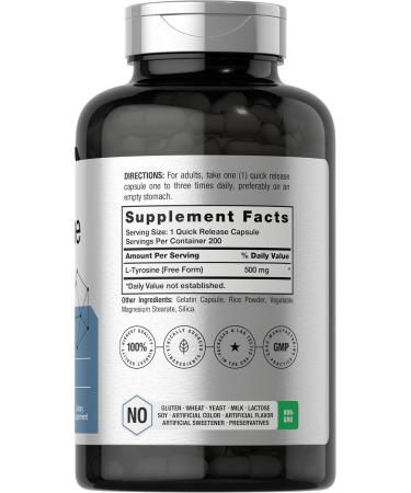 Horb ach L Tyrosine Supplement | 500mg | 200 Capsules | Free Form | Non GMO Gluten Free Supplement - Buy Online on GoSupps.com
