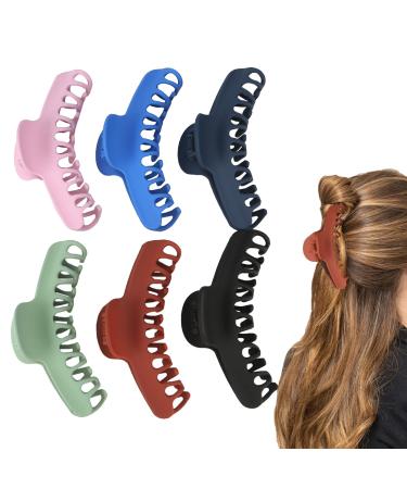 REJOL Large Hair Claw Clips 5.1 Inch Stronghold Lightweight Big Jaw Clip Non-slip Jumbo Octopus Clamps for Women of thin thick hair Pack of 6 Matte Colors 5.1 Inch (Pack of 6)