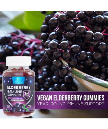 Sambucus Elderberry Gummies with Vitamin C, Zinc - Immune Support for Adults & Kids - Vegan, Gluten Free, Non-GMO - 60 Berry Flavored Gummies - Buy Online on GoSupps.com