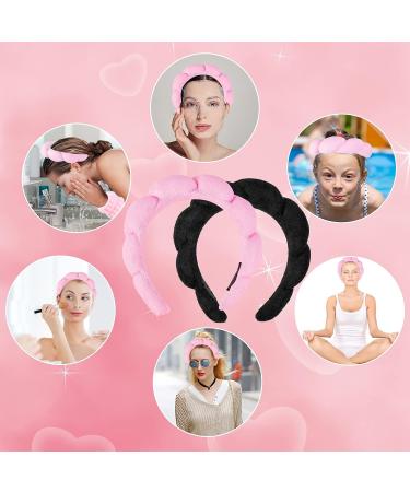 2 Pack Spa Headbands for Women - Terry Cloth Fabric with Wrist Washbands - Makeup Removal and Skincare Hairband - Black Pink - Style 1 - Buy Online on GoSupps.com