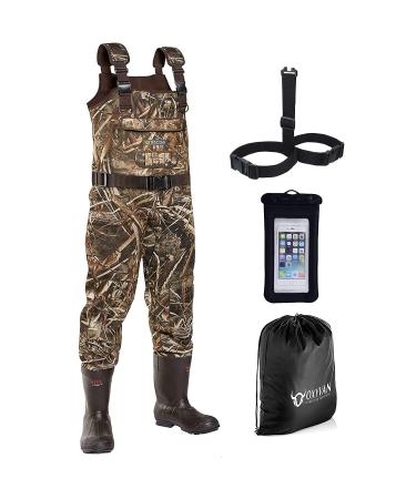 OXYVAN Duck Hunting Waders for Men with Hanger & 600G Insulation Rubber Boots, Neoprene Waterproof Fishing Chest Waders M10/W12 Rubber-shoes