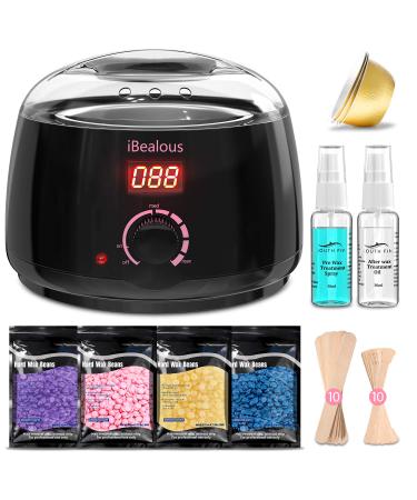 Waxing Kit Wax Warmer for Women - iBealous Hair Removal Pearl Wax Kit with 4 Bags Hard Wax Beads for Legs Bikini Brazilian with Digital Display to Easy Use