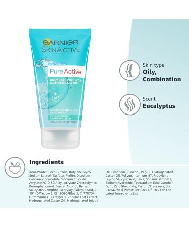Garnier Pure Active Anti-Blackhead Deep Pore Face Wash 150ml - Oily Skin Cleanser with Zinc & Salicylic Acid - Unclogs Pores & Reduces Blackheads - Buy Online on GoSupps.com