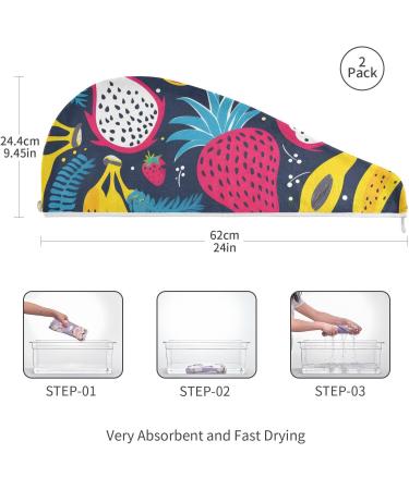 Buy Dragon Fruit Pitaya Banana Hair Towel 2 Pack | Super Absorbent Quick-Dry Hair Turbans for Women & Girls - Ideal for All Hair Types - Buy Online on GoSupps.com